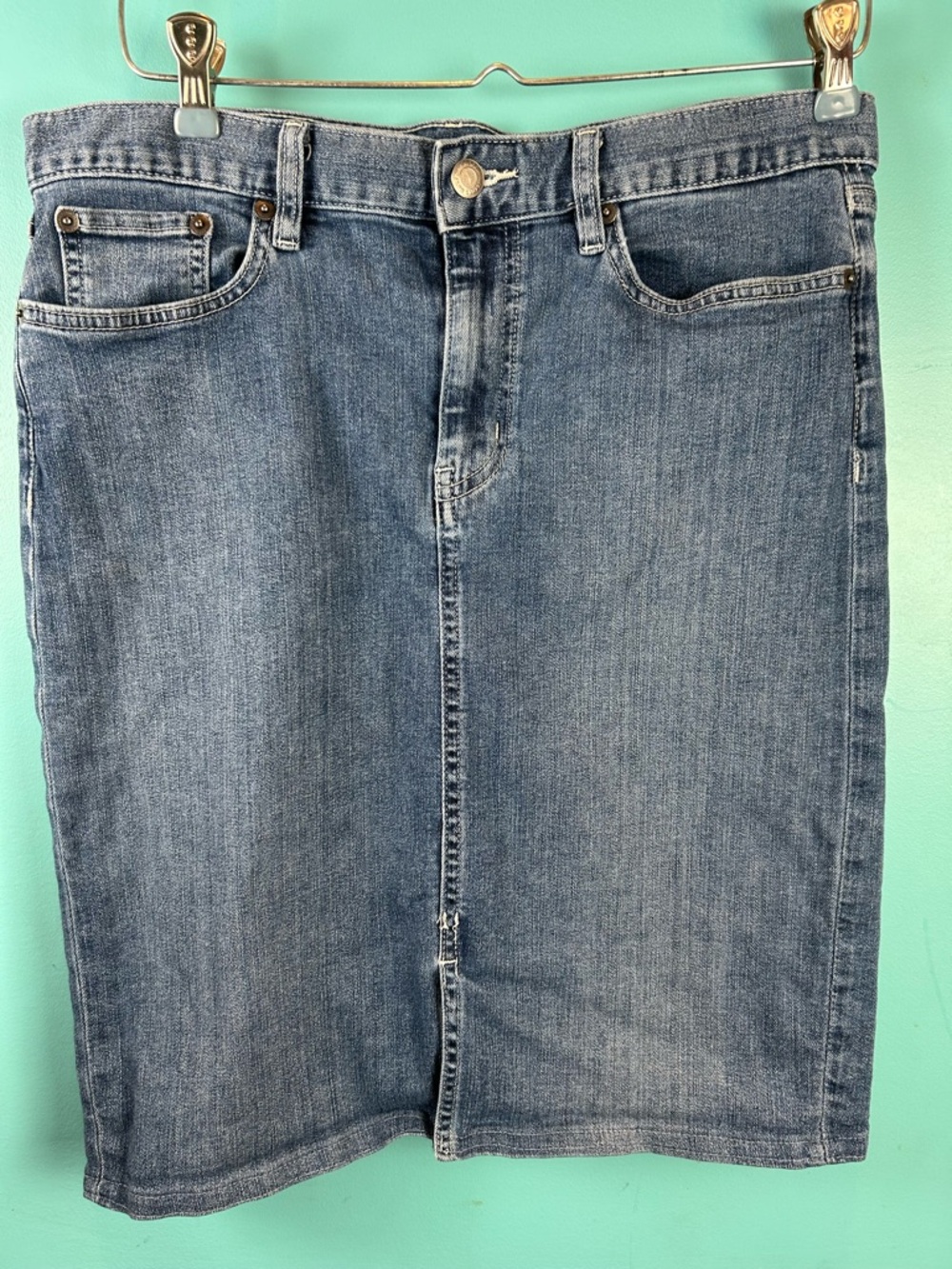 Ralph Lauren Denim Skirt with Leather Logo Patch